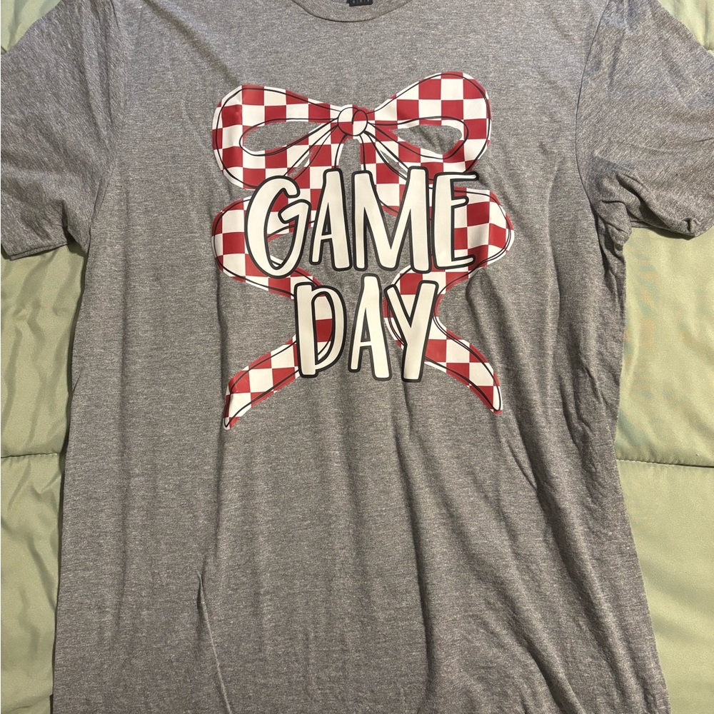 Gray and Crimson Checkered 'Game Day' T-Shirt